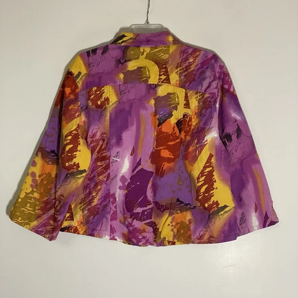 Gaudy Couture Denim Jacket‎ Womens 1X Purple Yellow Embellished Artsy Eclectic